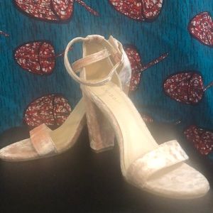 Crushed velvet babydoll pink chunky heel.